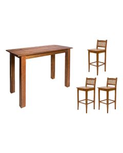 Aparador de Apoio 1,60m para Bar Rústico Decorativo com 3 Banquetas Bh em Madeira Maciça - Natural