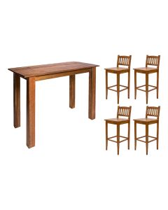 Conjunto Decorativo Aparador 2,00m com 4 Banquetas Bh para Hall de Apartamento em Madeira Maciça - N