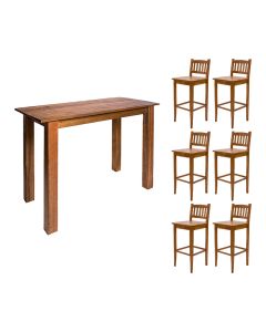 Conjunto Decorativo Aparador 1,60m com 6 Banquetas Bh para Hall de Apartamento em Madeira Maciça - N