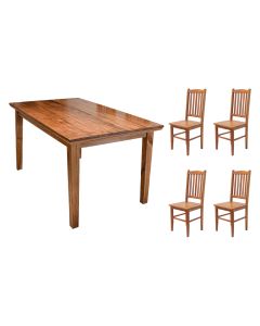 Mesa de Jantar Bh Retangular 1,30m com 4 Cadeiras de Jantar Bh em Madeira Maciça - Natural