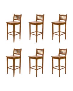 Kit 6 Banquetas Gourmet Rústica para Restaurantes em Madeira Maciça Bh - Natural